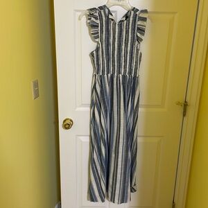 SHEIN STRIPED SHIRRED RUFFLE CUFF A-LINE DRESS